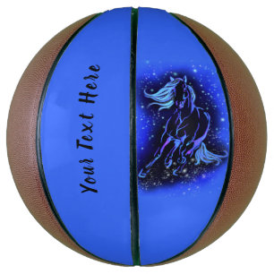 Blue Horse Running At Starry Night - Custom Text Basketball