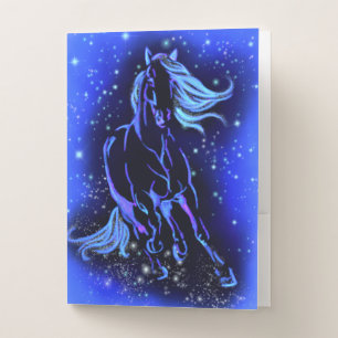 Blue Horse Running At Starry Night Pocket Folder