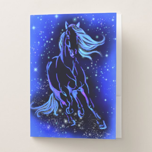 Blue Horse Running At Starry Night Pocket Folder (Front)