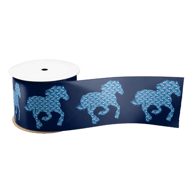 blue horse satin ribbon (Spool)