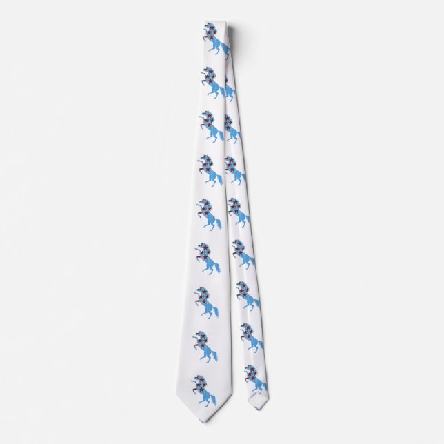 Blue horse silhouette neck tie (Front)