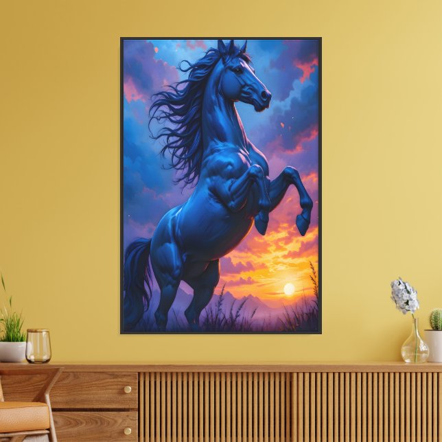 Blue Horse Sunset Fantasy Wall Art Gift  (Insitu(LivingRoom))