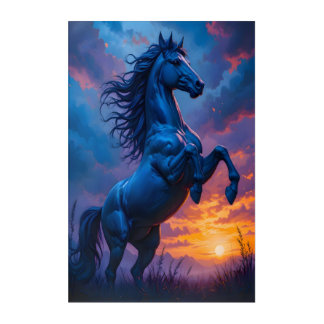 Blue Horse Sunset Fantasy Wall Art Gift