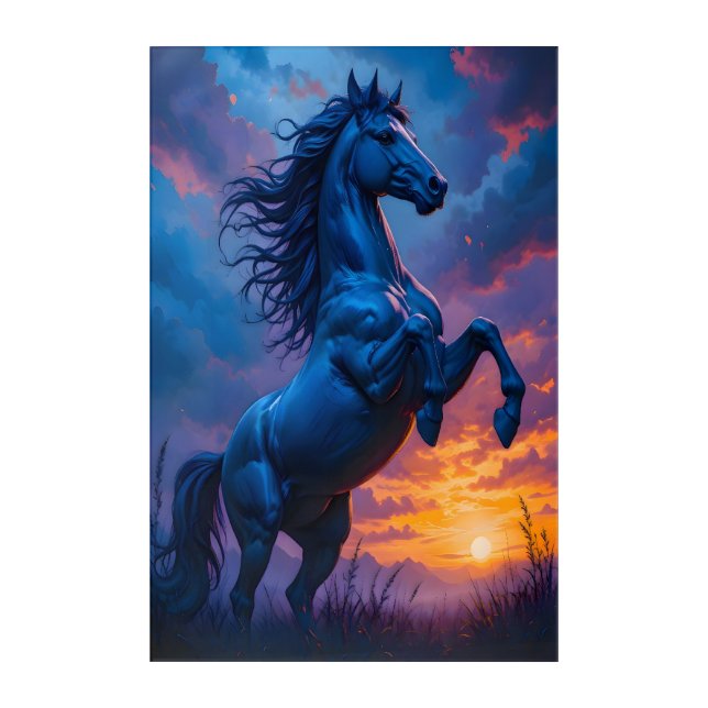Blue Horse Sunset Fantasy Wall Art Gift  (Front)