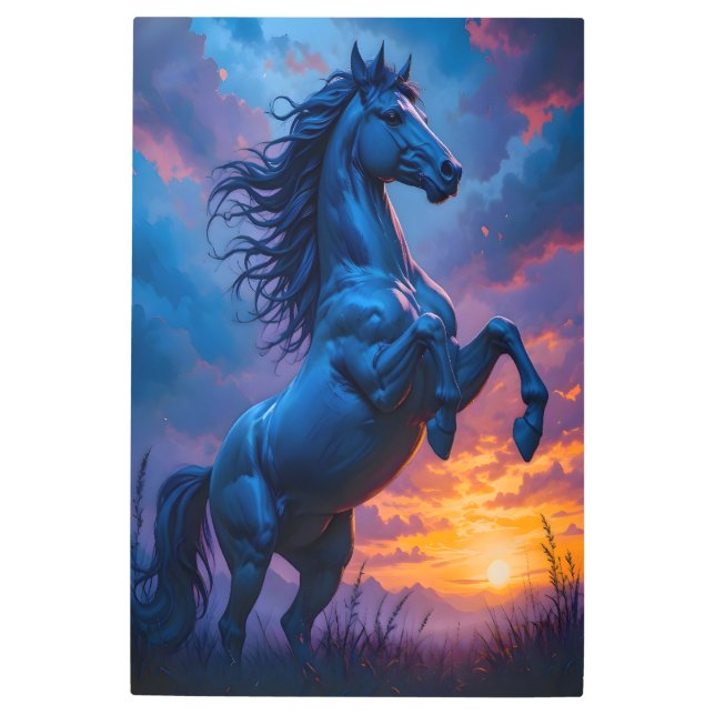 Blue Horse Sunset Fantasy Wall Art Gift  (Front)