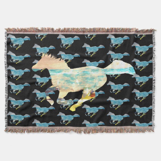 Blue Horse Throw Blanket (Front)