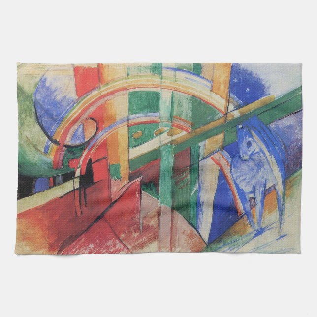 Blue Horse with Rainbow by Franz Marc Kitchen Towel (Horizontal)