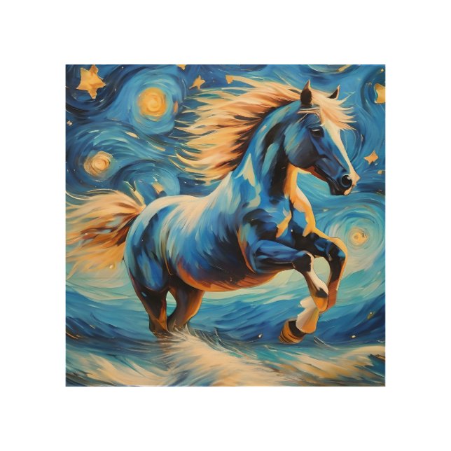 Blue Horse Wood Wall Art (Front)