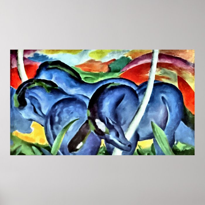 Blue horses expressionist painting print