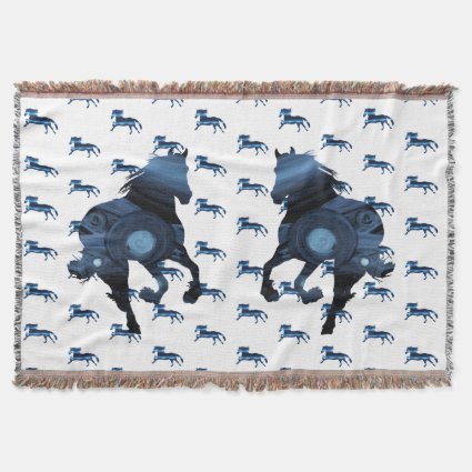 Blue Horses Wild Soul Throw Blanket