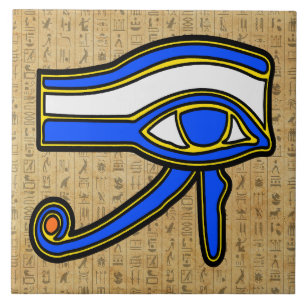 Blue Horus Eye On Hieroglyphs Ceramic Tile