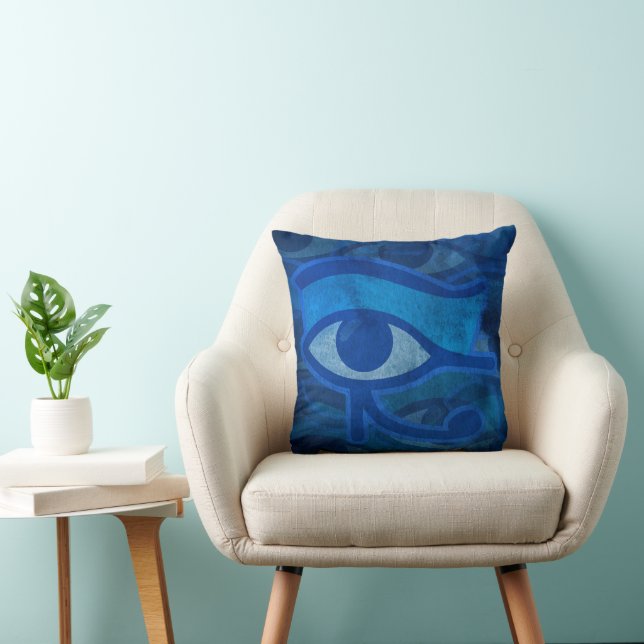 Blue Horus Eye Throw Pillow (Chair)
