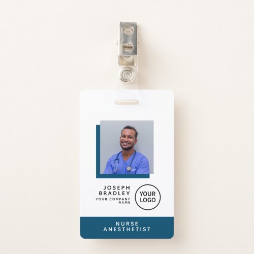 Blue Hospital Employee Company Logo ID Badge