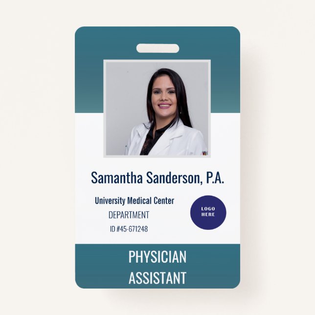 Blue Hospital Employee ID Logo Barcode Badge (Front)