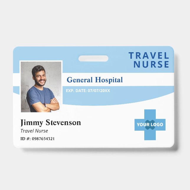 Blue Hospital Employee Photo ID With Logo Badge (Front)