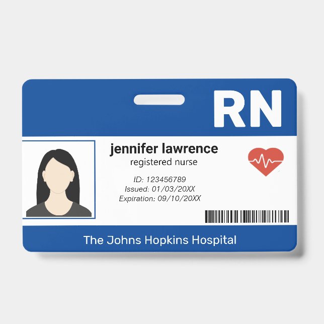 Blue | Hospital Medical Employee Photo ,BarCode ID Badge (Front)