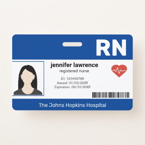 Blue  Hospital Medical Employee Photo BarCode ID Badge