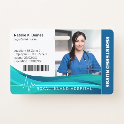 Blue  Hospital Medical Employee Photo ID Badge