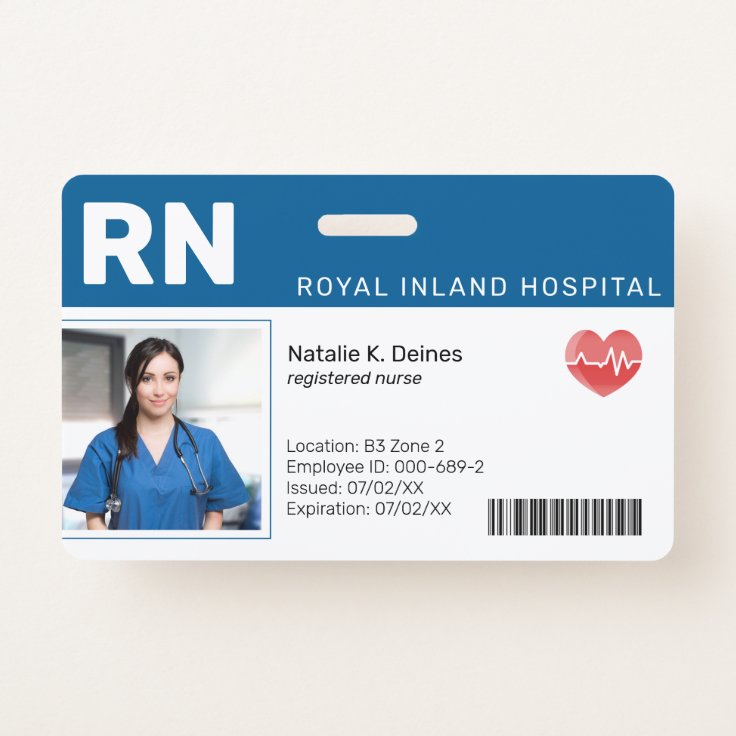 Blue | Hospital Medical Employee Photo ID Badge | Zazzle