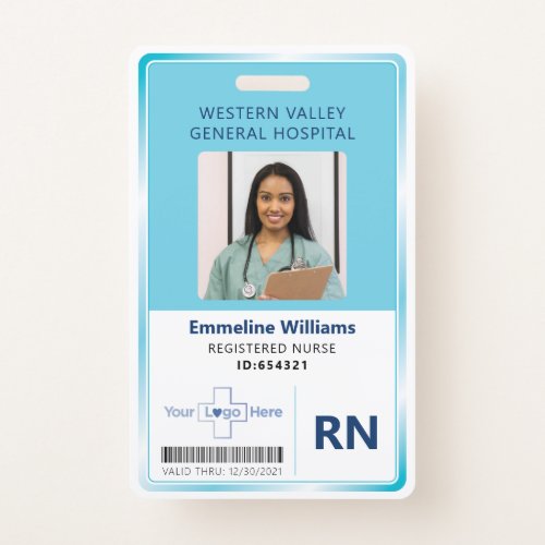 Blue Hospital Nurse Employee Photo ID Badge