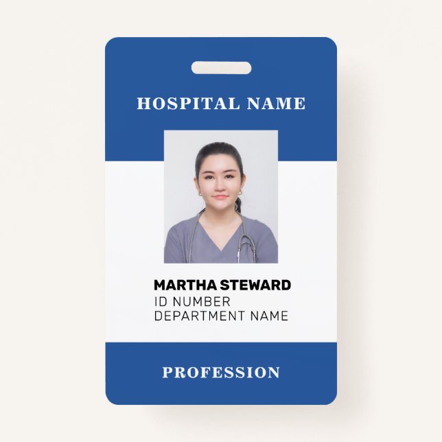 Blue Hospital Nurse Medical Employee Photo Company Badge (Front)
