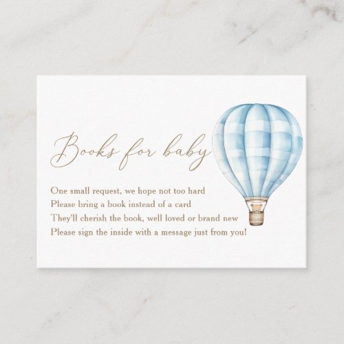  Blue Hot Air Ballon Baby Shower Books For Baby Enclosure Card