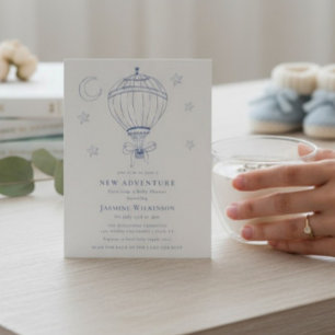 Blue Hot Air Balloon Adventure Baby Shower Invitation