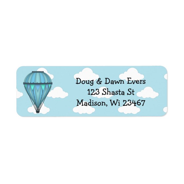 Blue Hot Air Balloon and Clouds Label (Front)