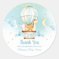 Blue Hot Air Balloon Animals Baby Shower Favors Classic Round Sticker