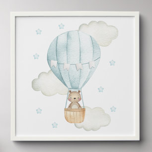 Blue Hot Air Balloon, Animals, Bear, Boy Nursery Peel And Stick Photo Tile