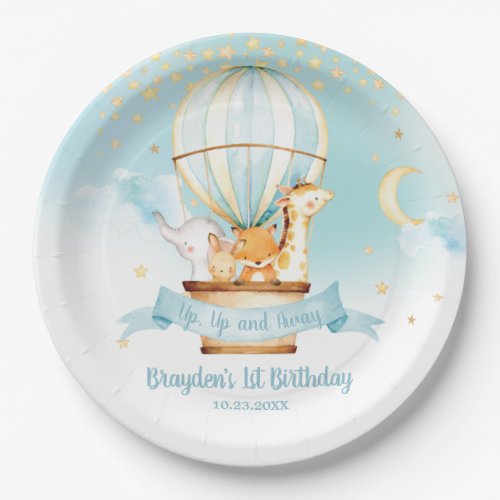 Blue Hot Air Balloon Animals Birthday Party  Paper Plates
