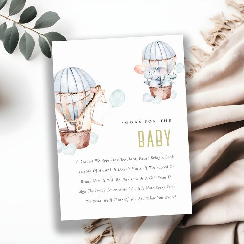 Blue Hot Air Balloon Animals Books For Baby Shower Enclosure Card