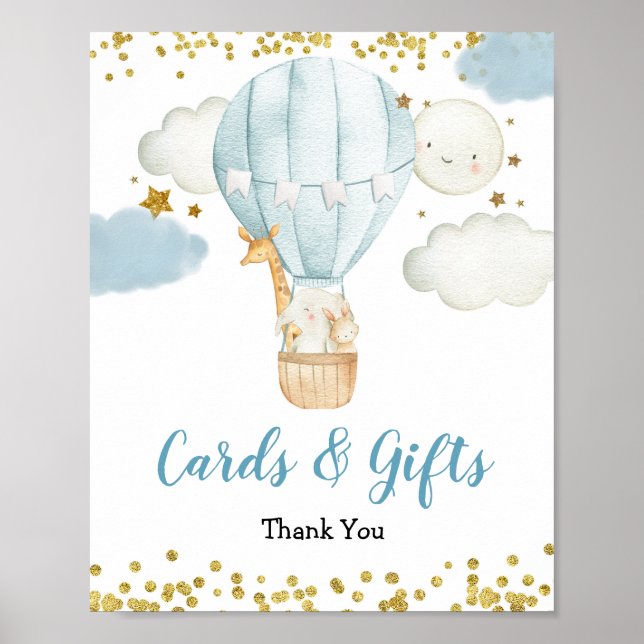 Blue Hot Air Balloon Animals Cards & Gifts Sign (Front)