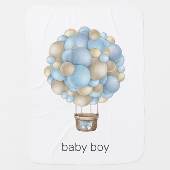 Blue Hot Air Balloon Baby Blanket (Front)