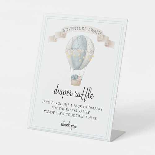 Blue hot air balloon baby diaper raffle sign