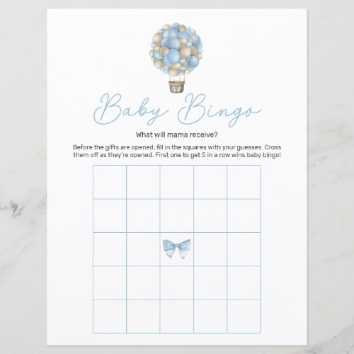 Blue Hot Air Balloon Baby Shower Bingo Game