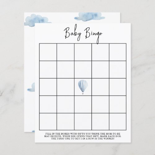 Blue hot air balloon _ Baby shower bingo game