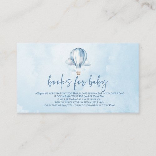 Blue Hot Air Balloon Baby Shower Books For Baby Enclosure Card
