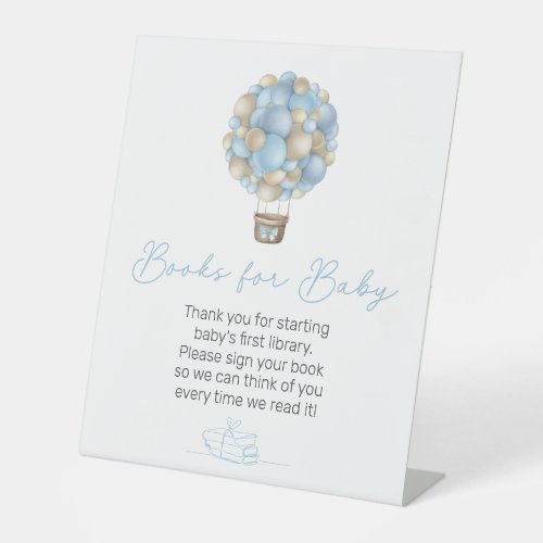 Blue Hot Air Balloon Baby Shower Books for Baby Pedestal Sign