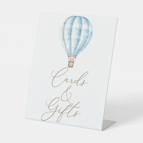 Blue Hot Air Balloon Baby Shower Cards And Gifts Pedestal Sign