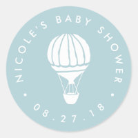 Blue Hot Air Balloon Baby Shower Classic Round Sticker