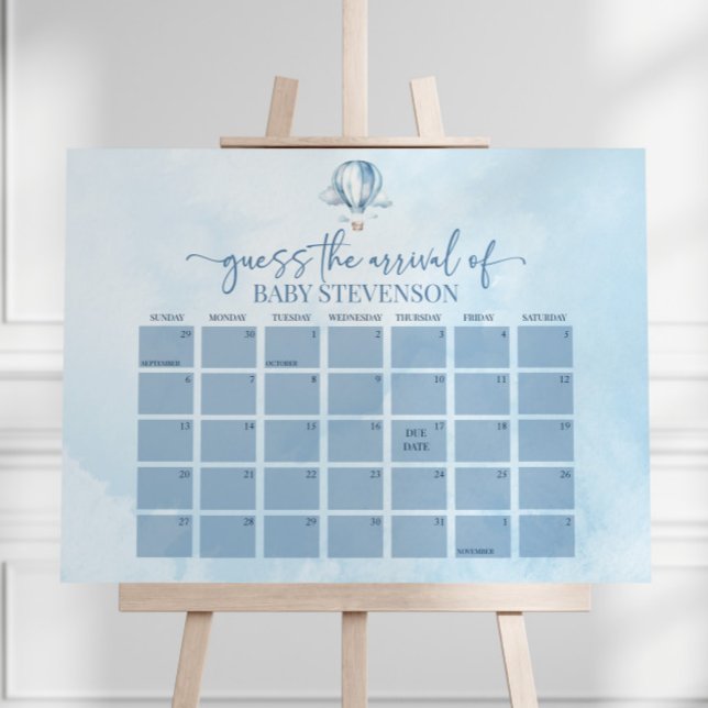 Blue Hot Air Balloon Baby Shower Due Date Calendar Foam Board (Creator Uploaded)
