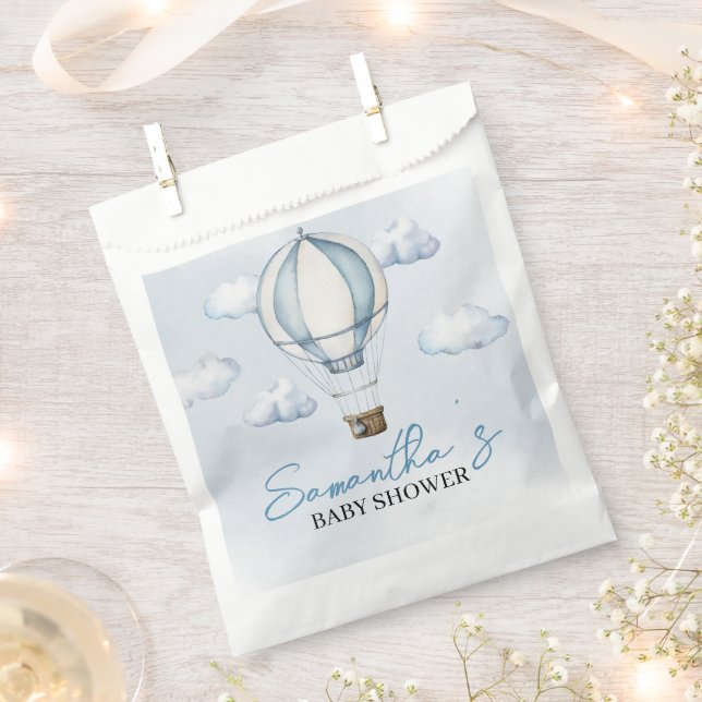 Blue Hot Air Balloon Baby Shower Favor Bags (Clipped)