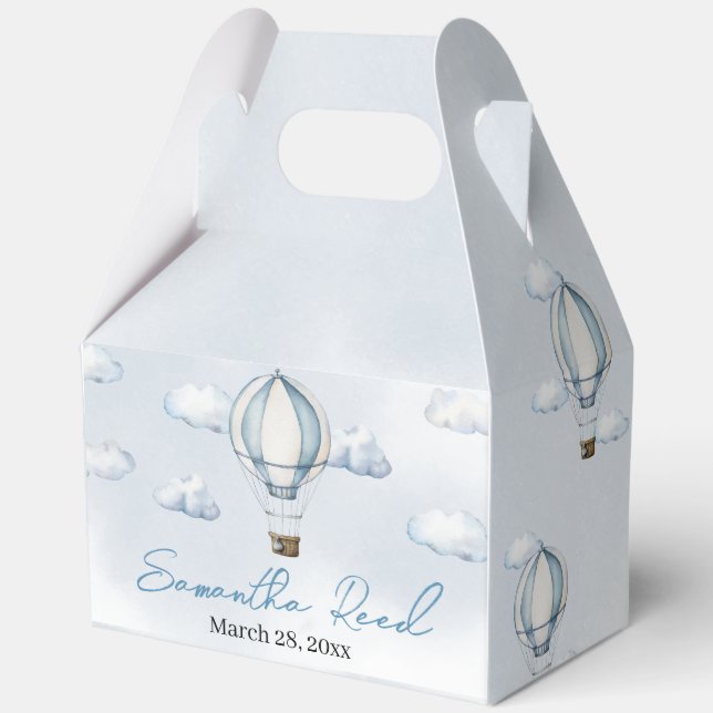Blue Hot Air Balloon Baby Shower Favor Box (Front)