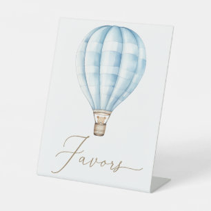 Blue Hot Air Balloon Baby Shower Favors Pedestal Sign