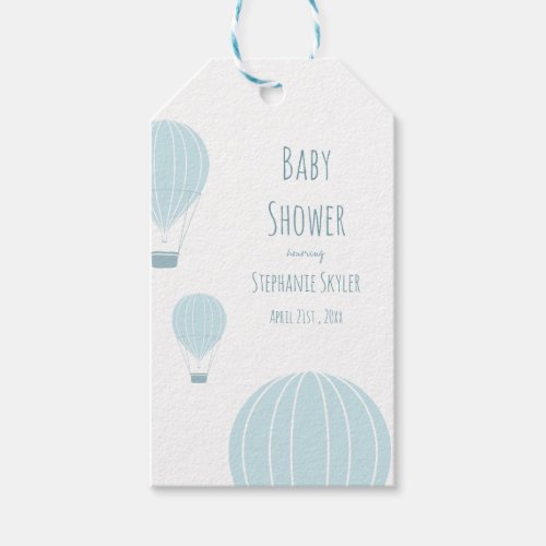 Blue Hot Air Balloon  Baby Shower Gift Tag