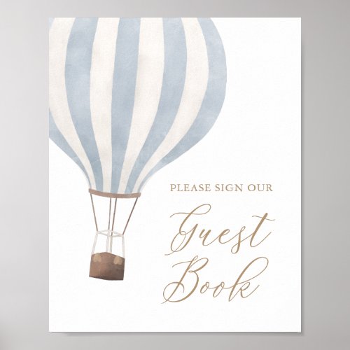 Blue Hot Air Balloon Baby Shower Guest Book Sign