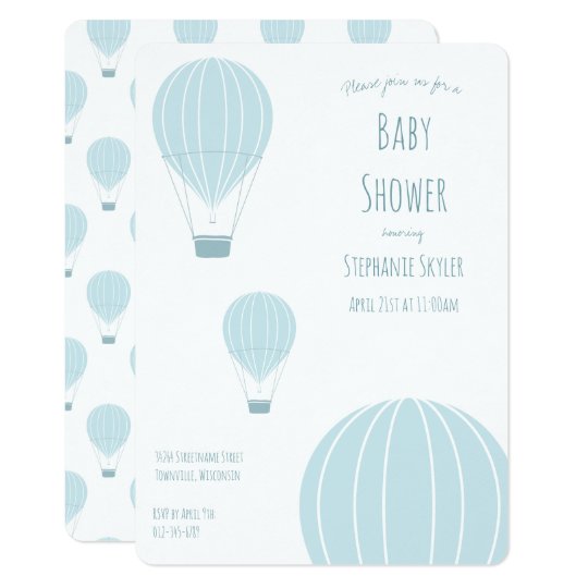Blue Hot Air Balloon Baby Shower Invitation