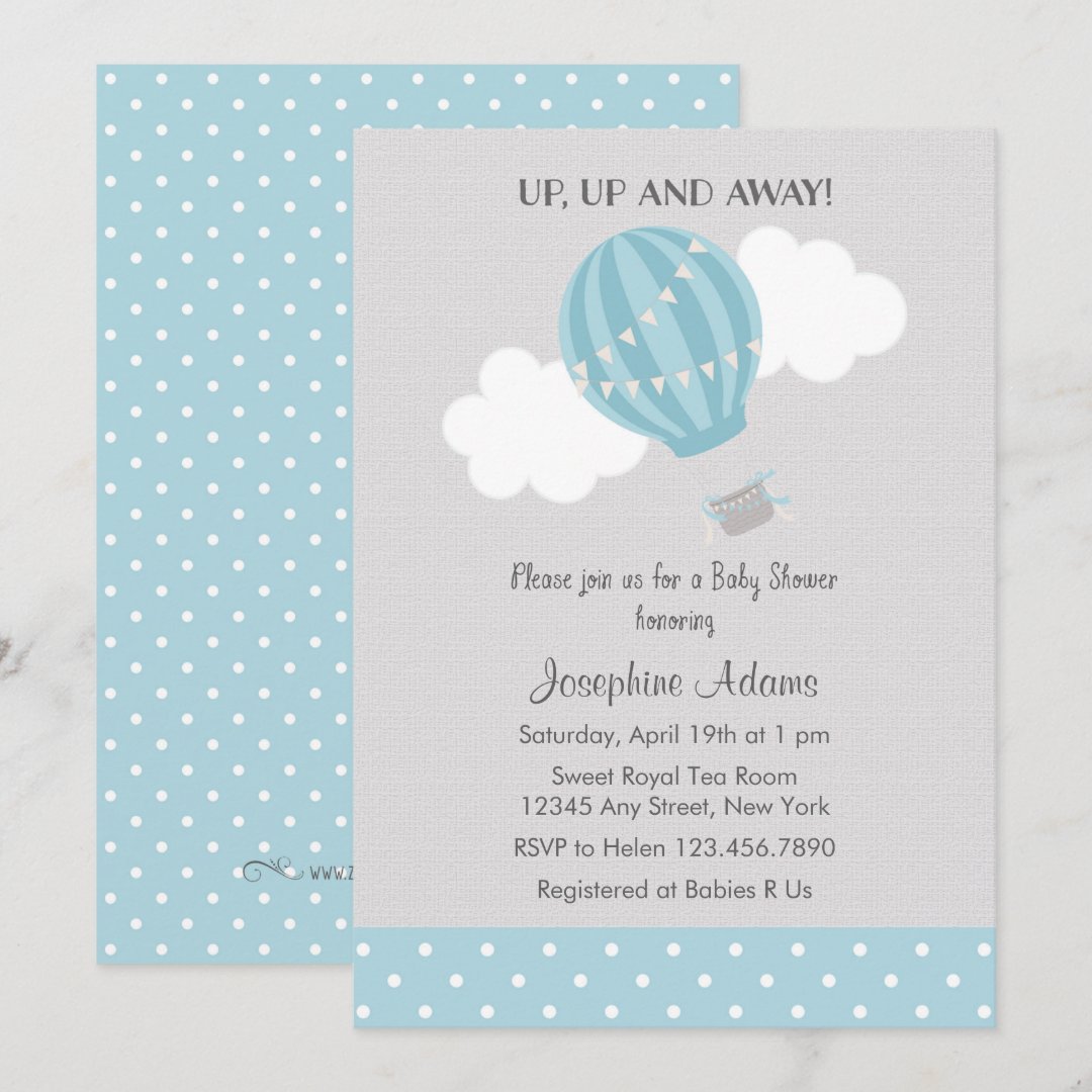 Blue Hot Air Balloon Baby Shower Invitation | Zazzle