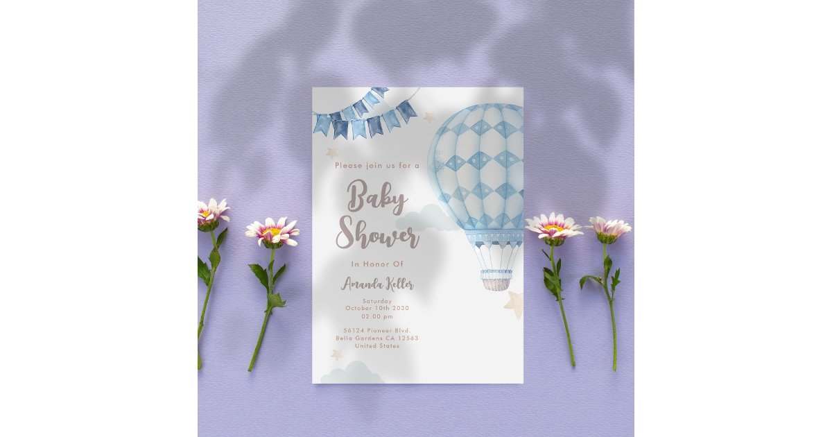Blue Hot Air Balloon Baby Shower Invitation | Zazzle